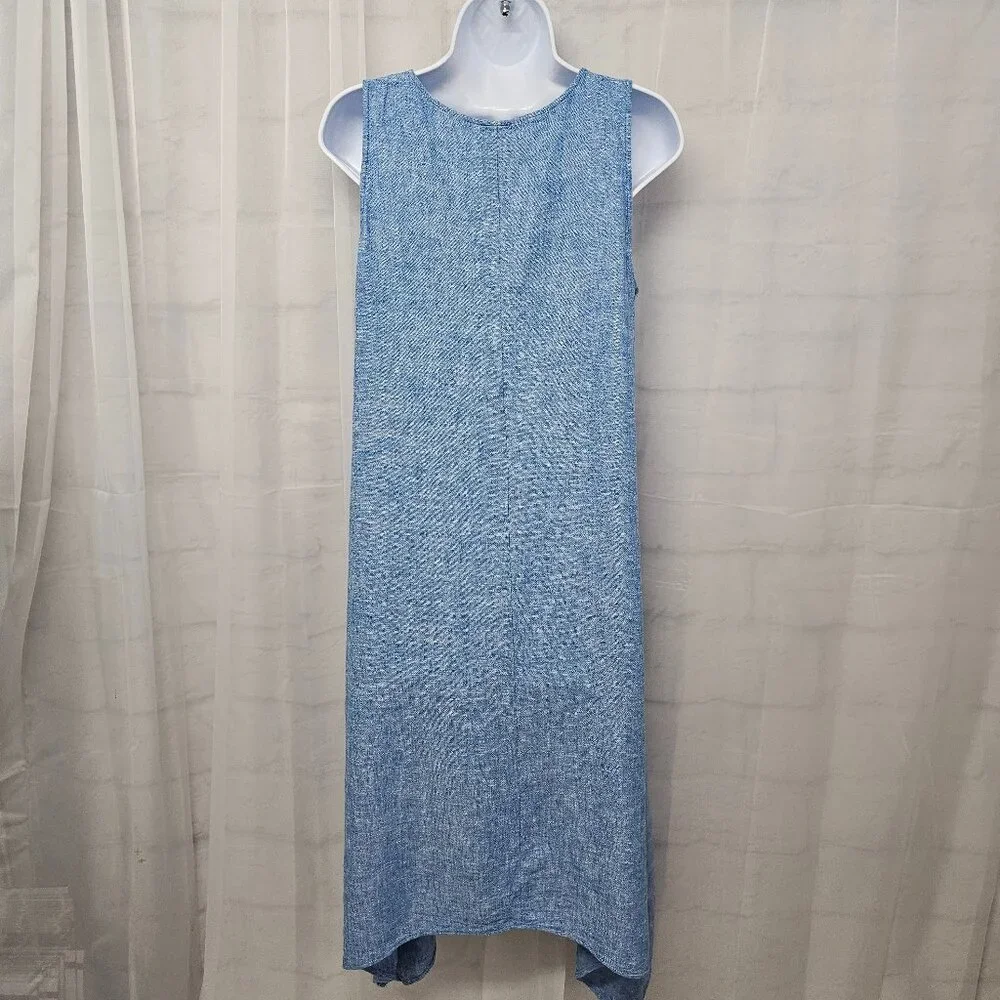 Anne Klein Blue Sleeveless Midi Dress Minimalist Shift Boho Beach Linen S - Picture 7 of 13